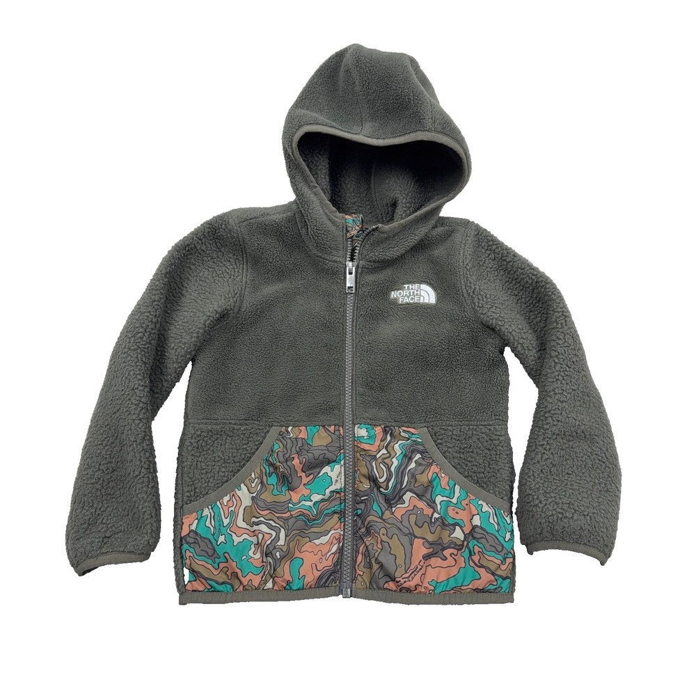 The North Face Jacket Boys 4T Green Full Zip Fleece Hooded Kids Youth